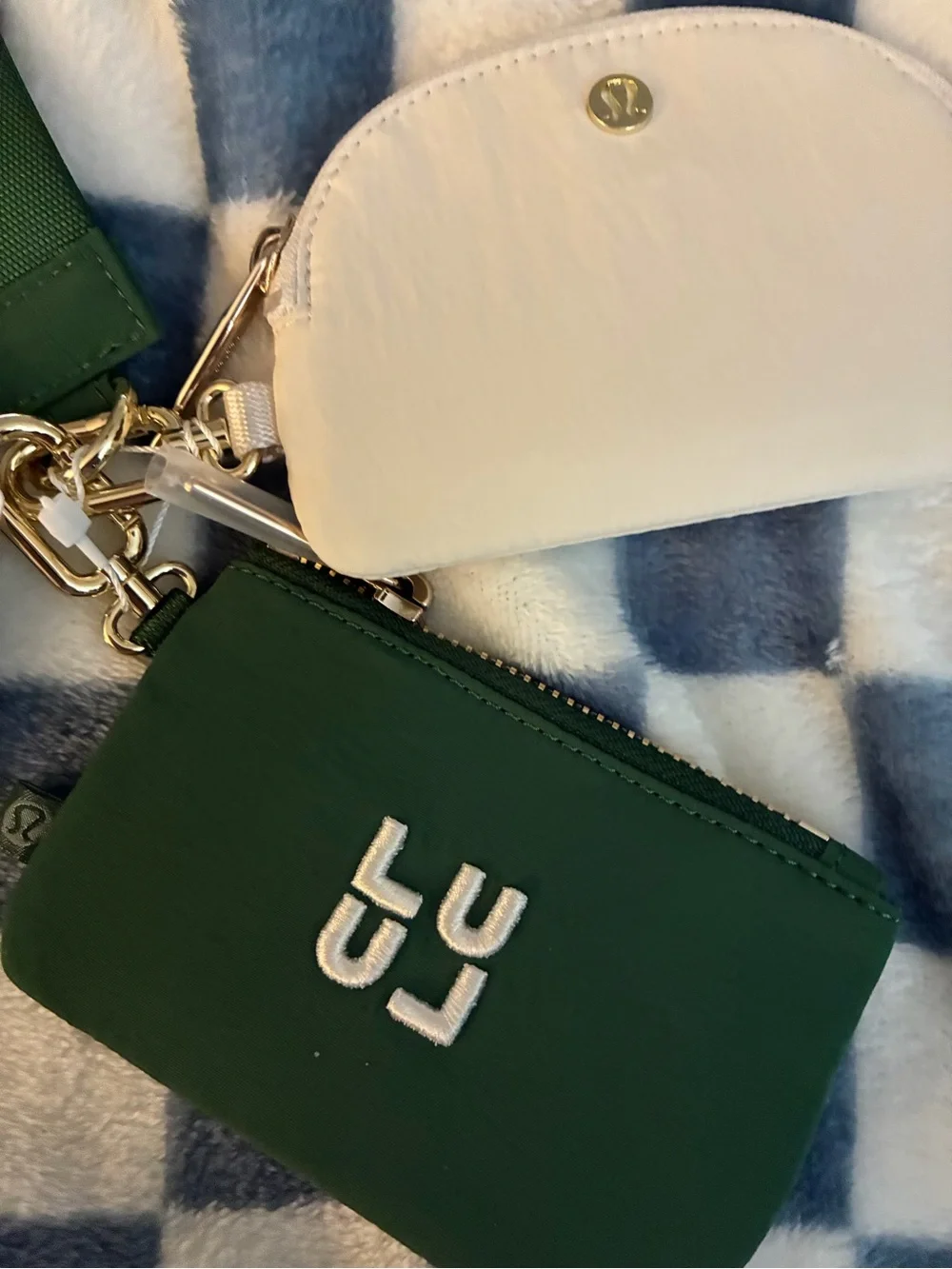 Lululemon dual green and ivory Keychain Pouch Set